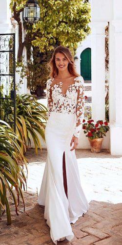pronovias wedding dresses 2018 trumpet lace illusion neckline long sleeve with skit