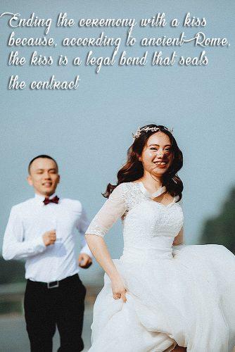 fun wedding facts happy newlyweds running together