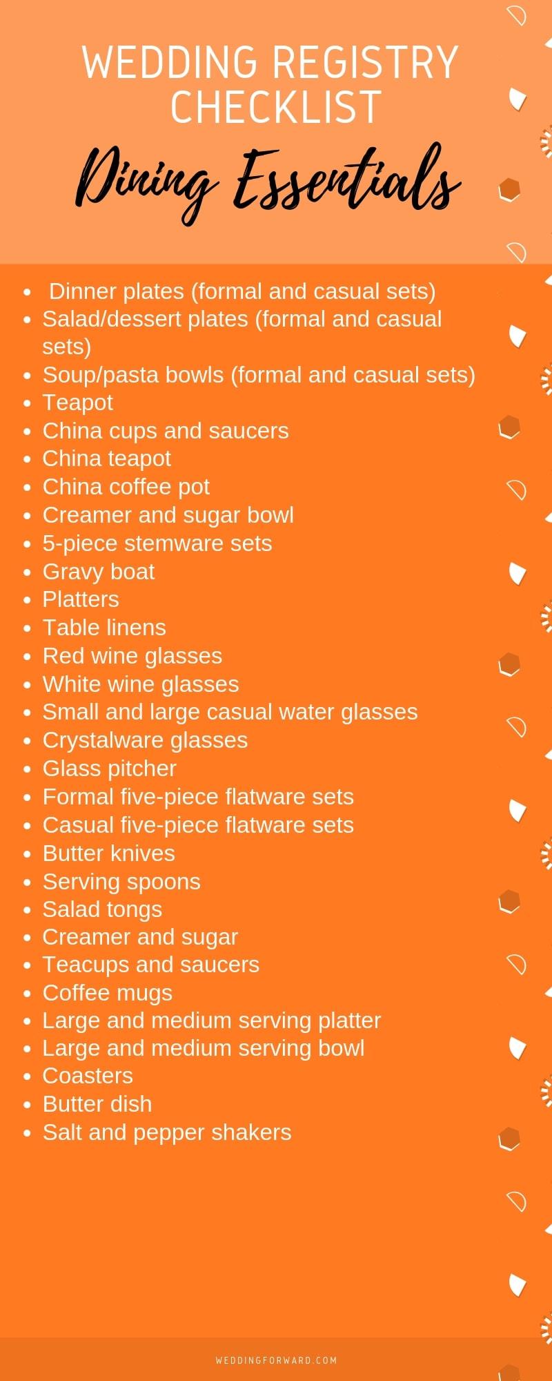 wedding registry checklist for Dining