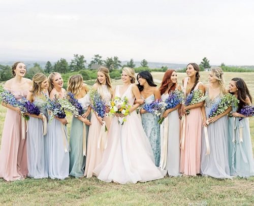 personalize wedding bouquets bride with bridesmaids at the nature