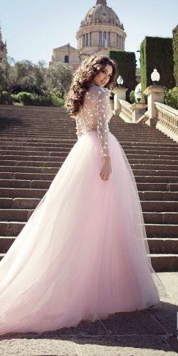 blush long sleeve wedding dress