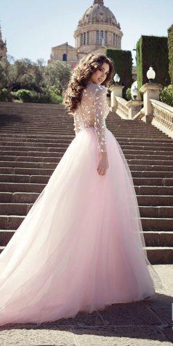 long sleeve blush wedding dress