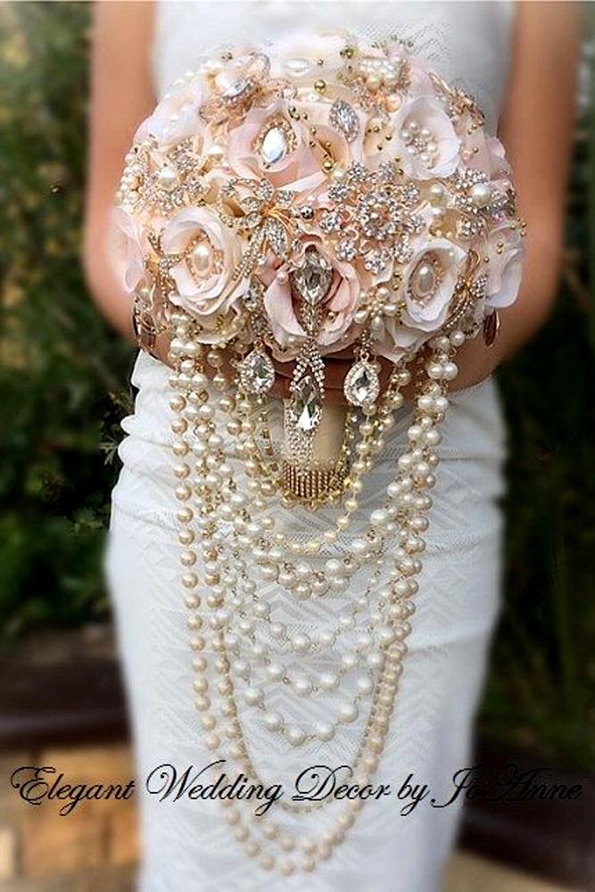 brooch wedding bouquets with pearls and cristals