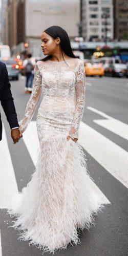 spring wedding dresses with long sleeves lace fringe ivory crystal design
