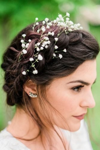 babys breath wedding ideas hairstyle with braided and flower crown ameliacandco