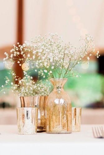 babys breath wedding ideas in small vases metallic silver and gold centerpiece newbury photographs