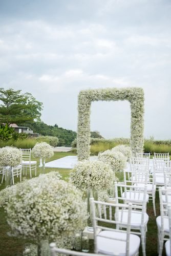 babys breath wedding ideas outdoor ceremony with arch and aisle blush wedding photography