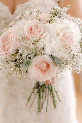 babys breath wedding ideas small pink bridal bouquet with roses and white baby breath georgina harrison