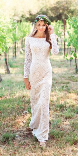 simple wedding dresses boho straight lace long sleeves mon cheri