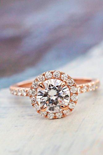 round engagement rings halo diamond rose gold oliveavejewelry