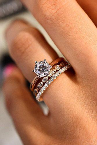round engagement rings simple rose gold wedding ring set