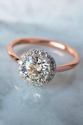 round engagement rings vintage gold halo brilliant honeyjewelryco