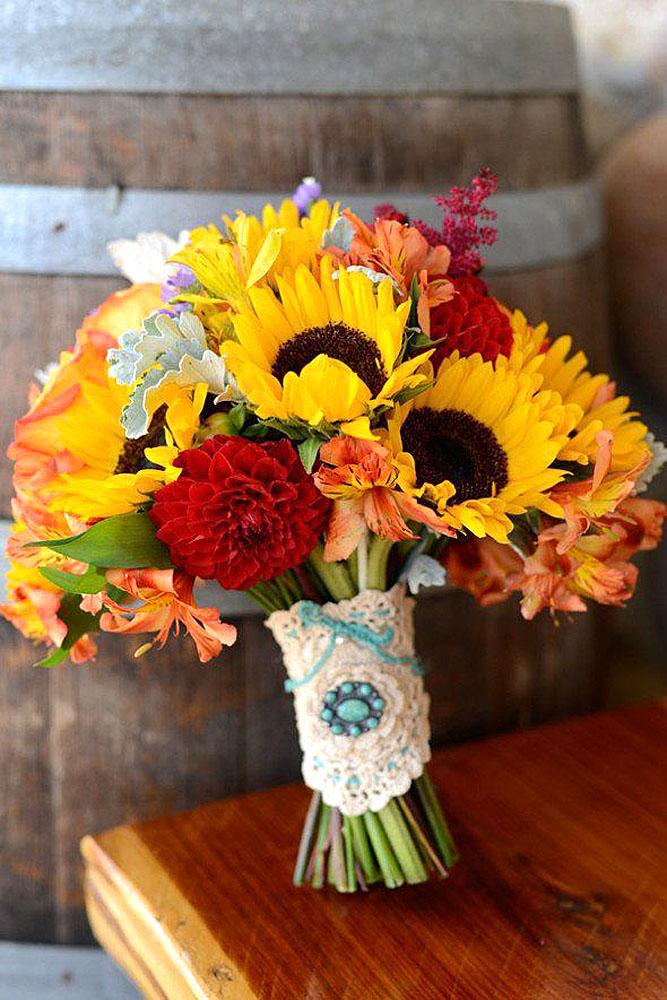 red wedding bouquets with sunflower 1