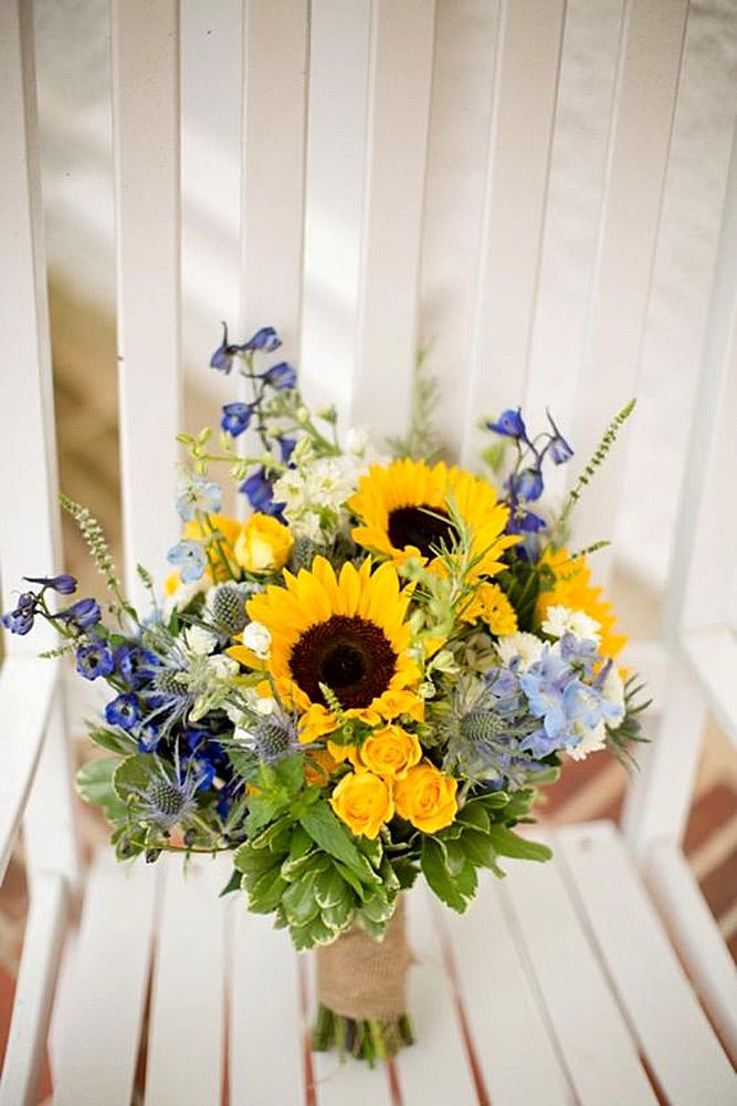 blue purple bridal bouquets with sunflower 5