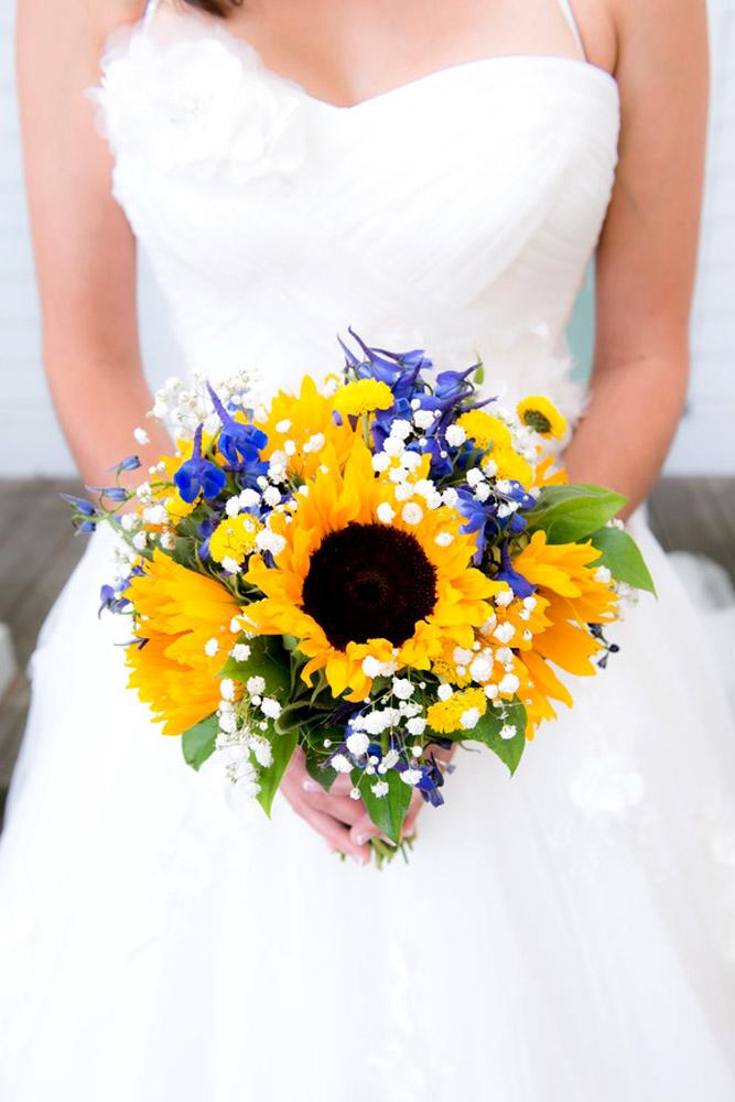 blue purple bridal bouquets with sunflower 6