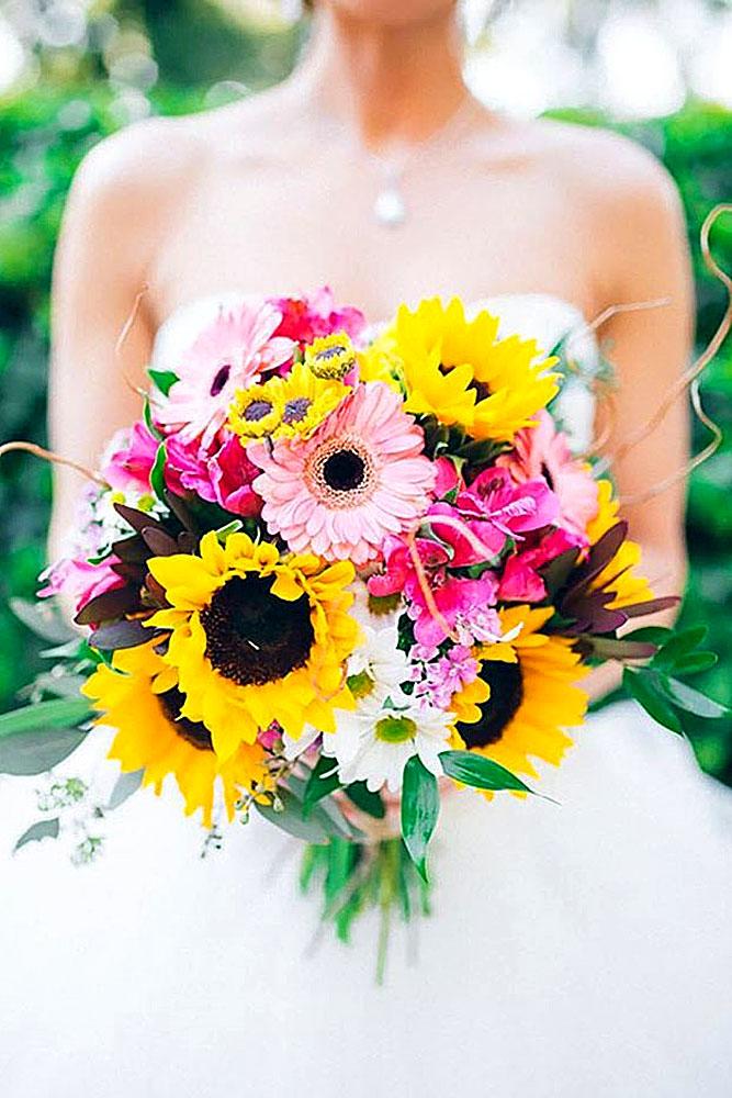 colourful sunflower wedding bouquets 3