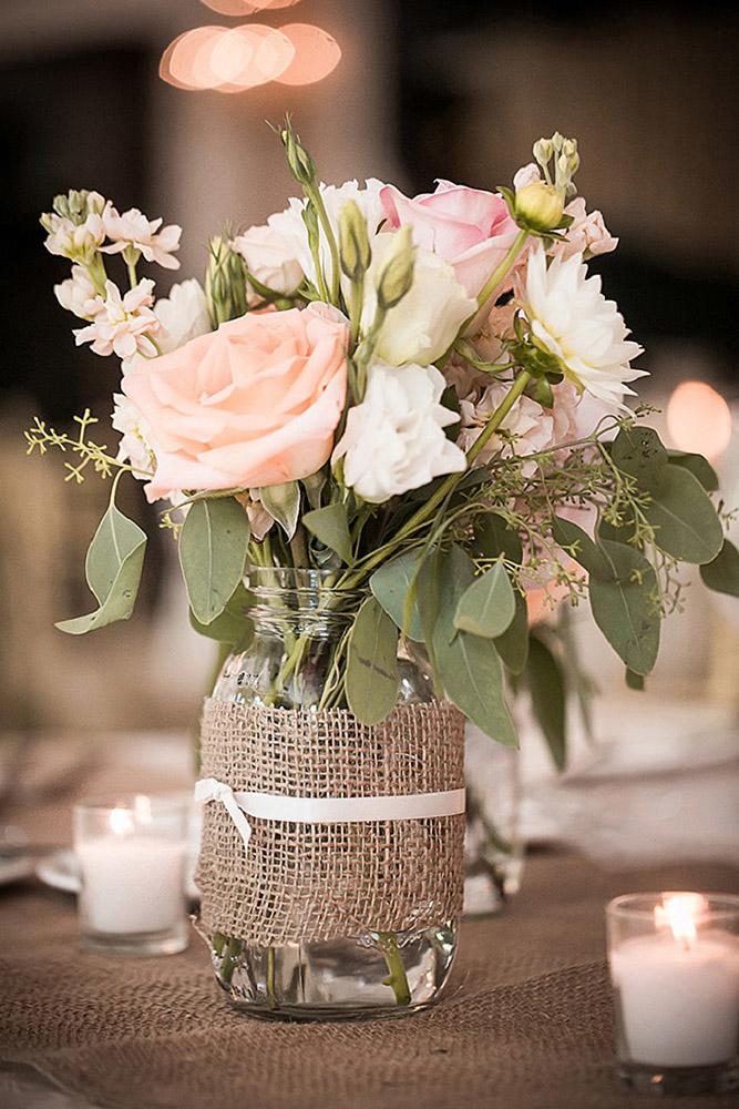 rustic wedding centerpieces bouquet of pink roses in mason jar decor femina photo and design