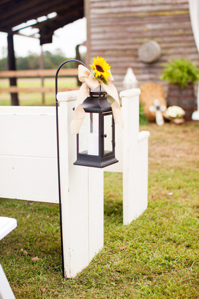 sunflower wedding decor ideas aisle with lamp marymephotography