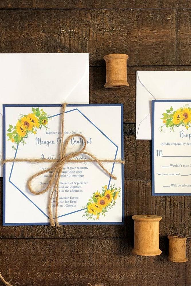 sunflower wedding decor ideas card with bow theinvitationloft