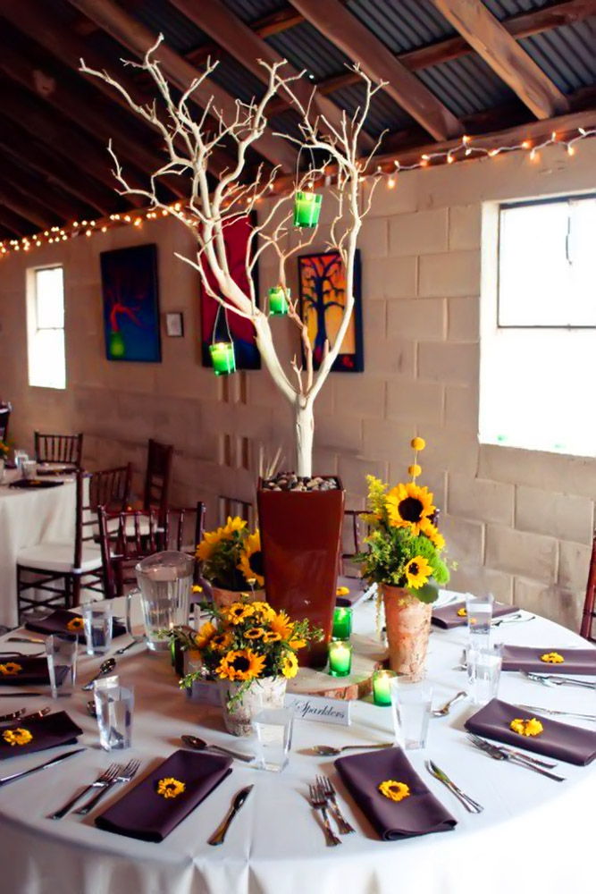 sunflower wedding decor ideas table with brown lauraleighphoto