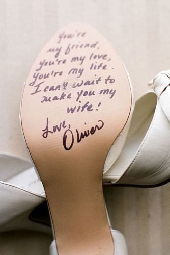 cute wedding ideas message on the bridal shoe