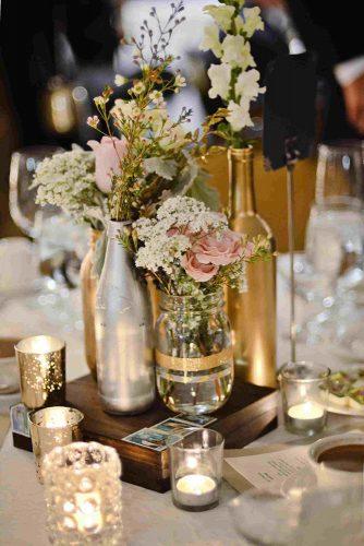 mason jars wedding centerpieces glittered gold bottles with flowers ginger robinson