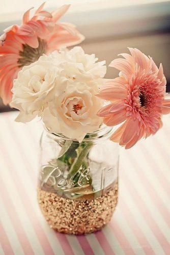 mason jars wedding centerpieces with gold glitter lauren armstrong photography
