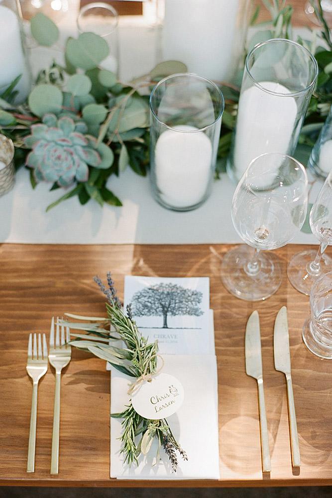 lavender wedding decor ideas table setting with succulents and candles sprig of lavender sylvie gil
