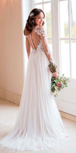 a line illusion backless lace long sleeves gathered skirt stella york wedding dresses