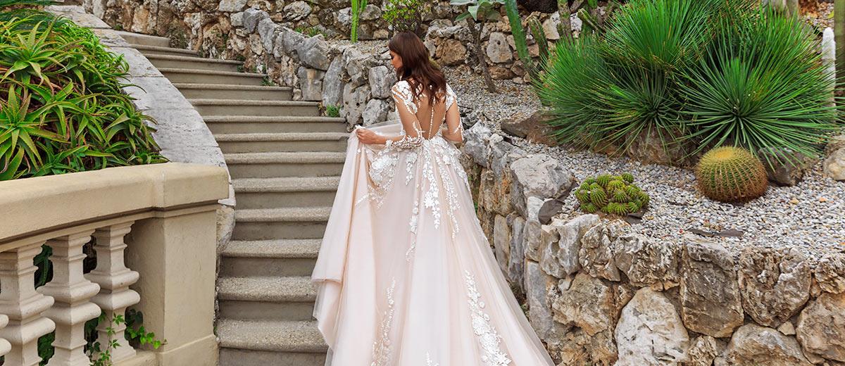 blush lace open back wedding dresses with long sleeves aniya crystal design 2017 bridal collection