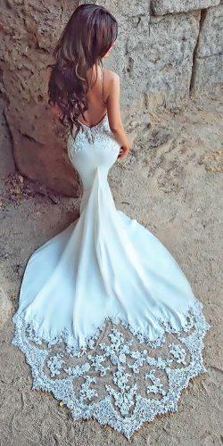 lace low back spaghetti strap mermaid wedding dresses with train enzoani