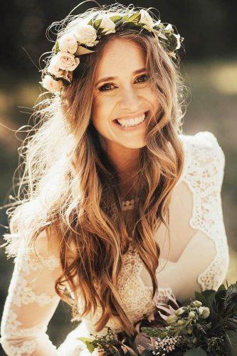 wedding hairdos with flower crown long hair tessatadlock