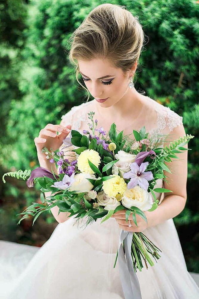 fresh spring wedding bouquets with greens yellow and purple flowers lula king photo & film insta