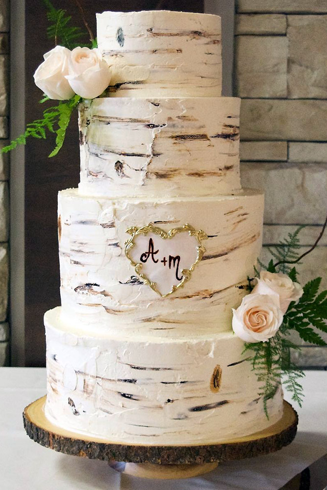 simple-romantic-wedding-cakes-simple-birch-bark-in-the-golden-heart-of-the-initials-is-decorated-with-roses-sucrée-sam-via-instagram