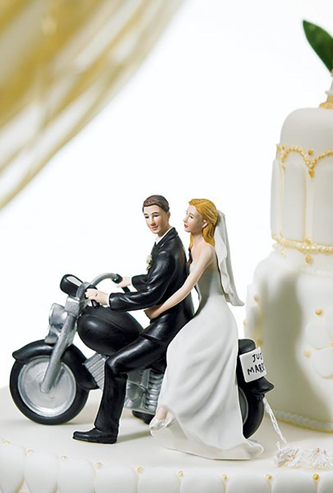 unique wedding cake toppers couple on bike justcaketoppers