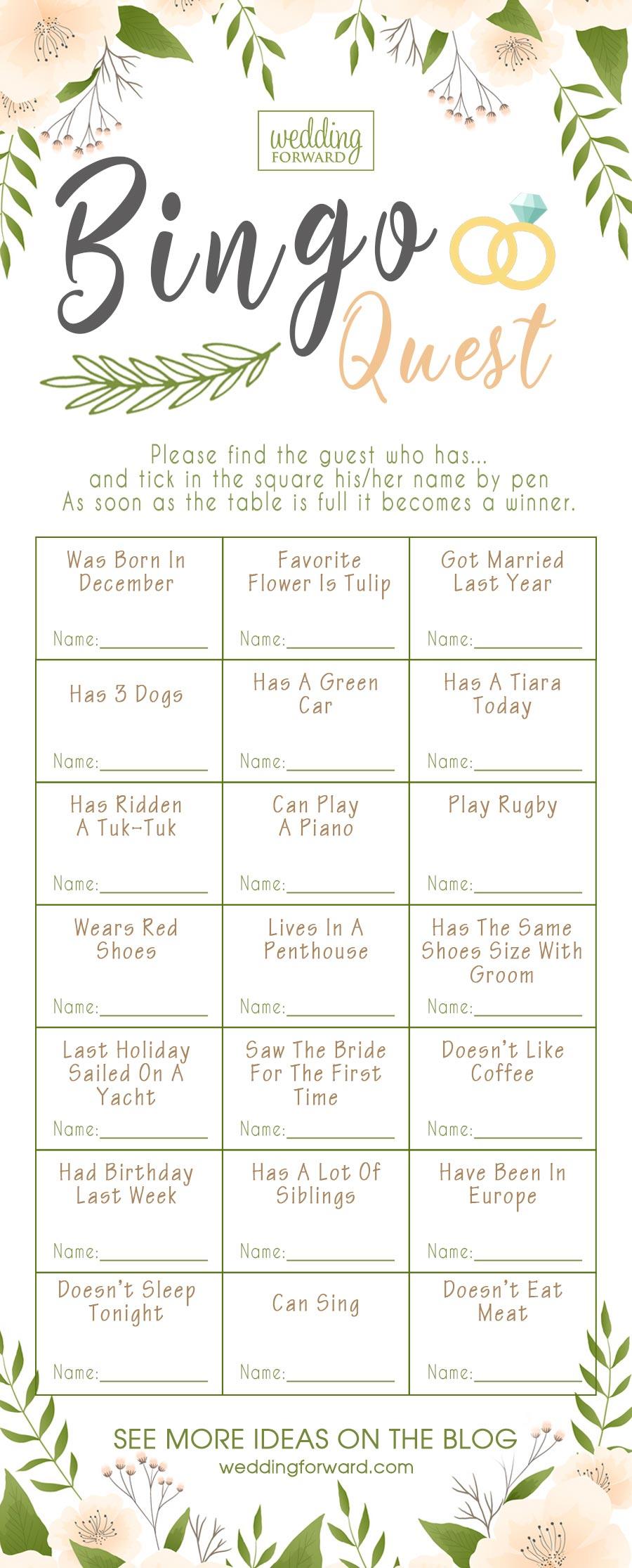 wedding shower bingo