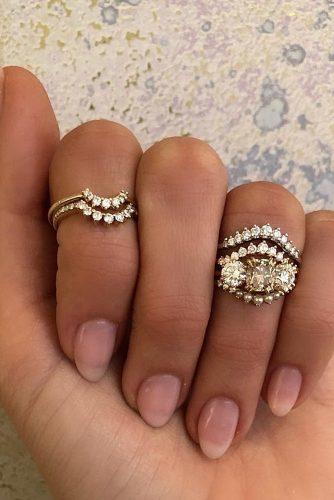 rose gold wedding rings modern set diamonds