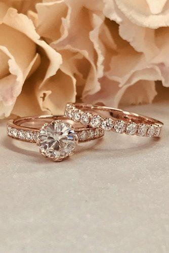 rose gold wedding rings round cut diamond pave band