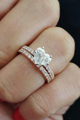 rose gold wedding rings solitaire heart cut diamond