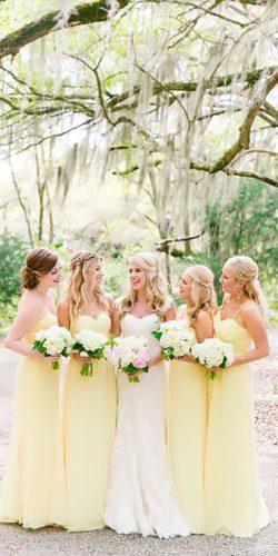 strapless sweetheart long pastel yellow bridesmaid dresses dana cubbage