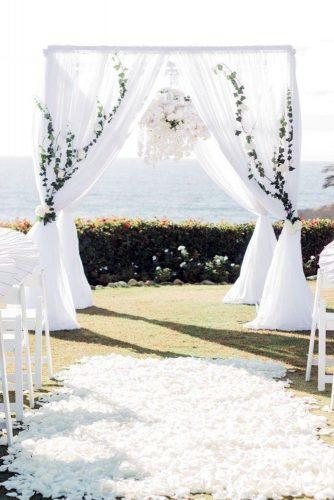 wedding ceremony decorations elegant all white aisle and altar with cloth and greenery mink photography