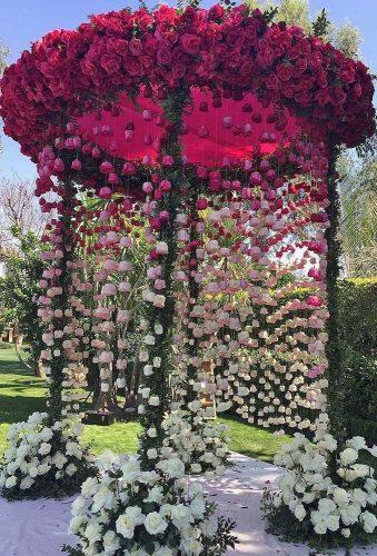 wedding ceremony decorations flower bridal gazebo red white ombre suspended roses marksgarden via instagram