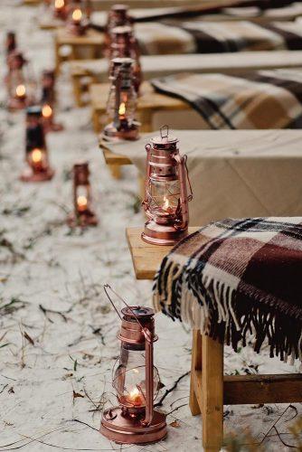 wedding ceremony decorations winter seats with blankets and lanterns lattedecor via instagram