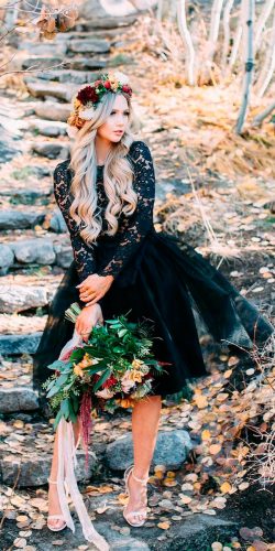 black wedding dresses short lace long sleeves anna perevertaylo