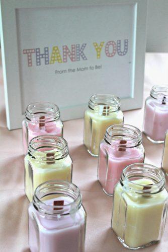 bridal shower favors colored candles with sign wineandsprinkles via instagram