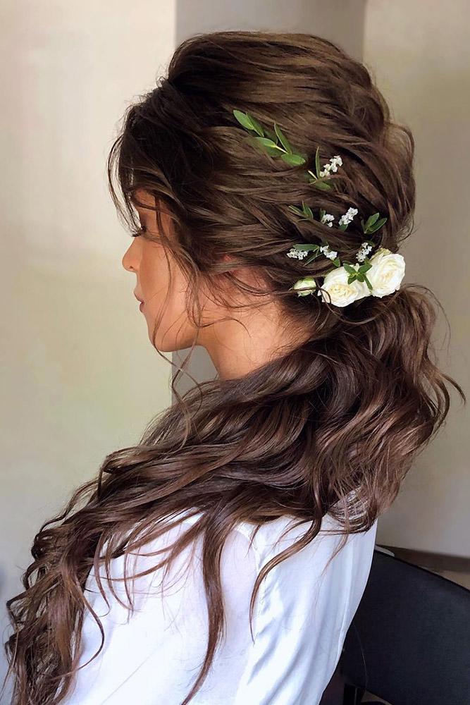 easy wedding hairstyles long dark side ponytail veronika_belyanko