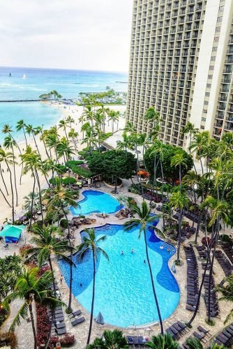 hawaii honeymoon view from the window to the pool miminstajourney