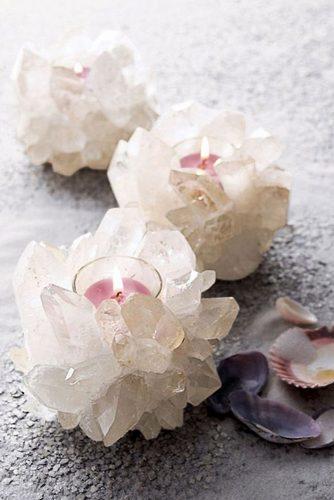 non floral wedding centerpieces geode crystals candles athomeinlove via instagram