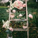 country wedding woodland stairs with pink flowers jen marino photography