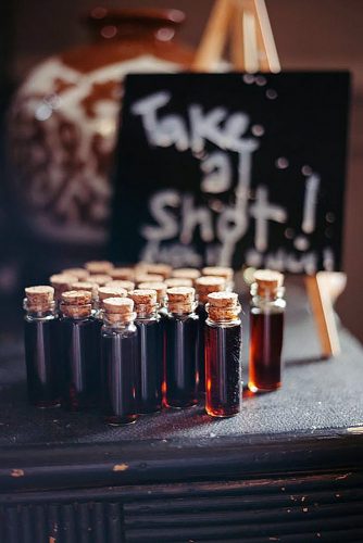 halloween wedding ideas shots in small bottles similar to blood c&g weddings